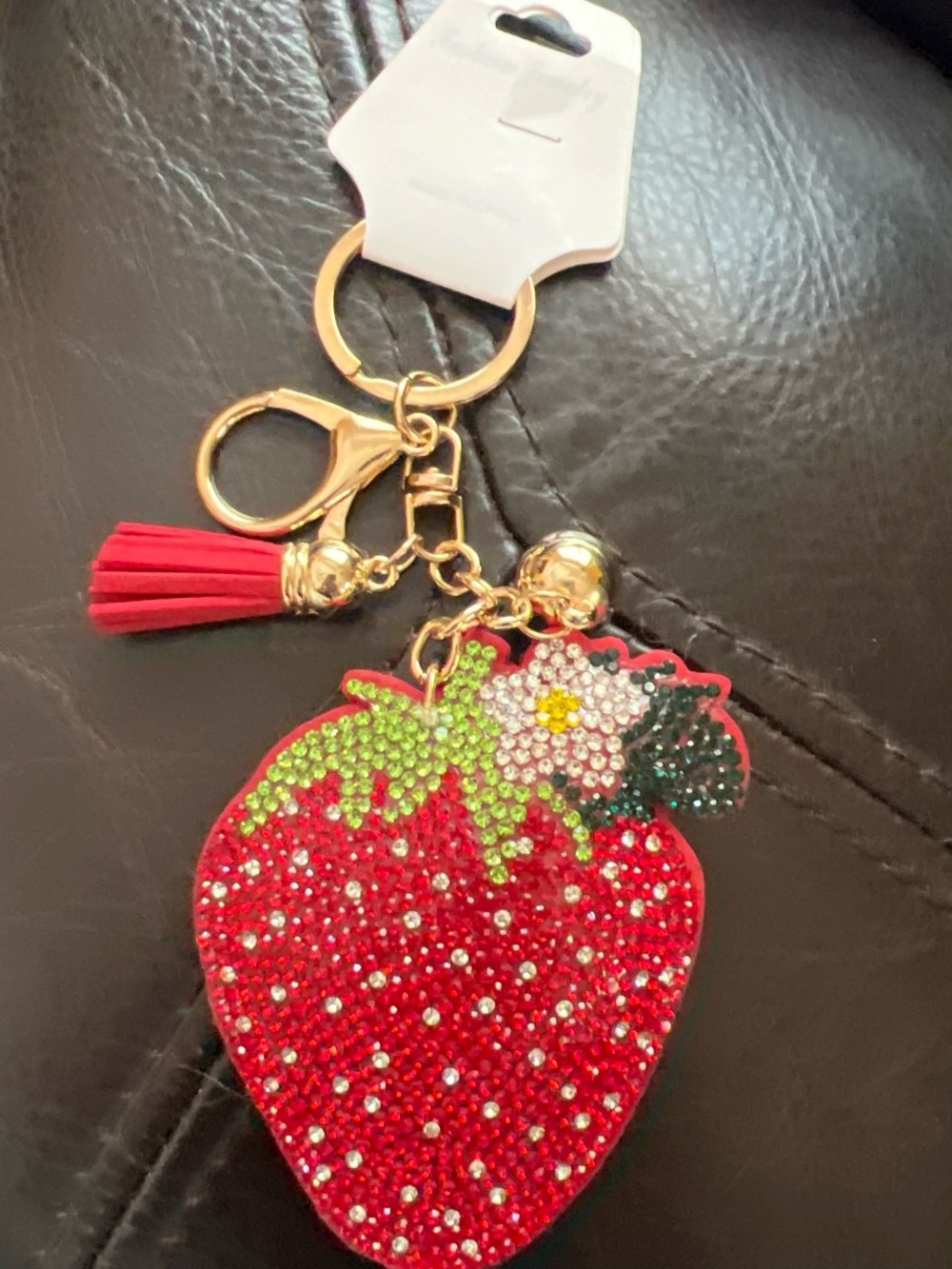 Sparkling Red Strawberry Keychain Bag Charm with Tassel